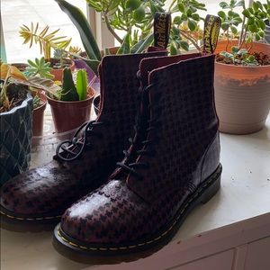 Red houndstooth Dr. Martens